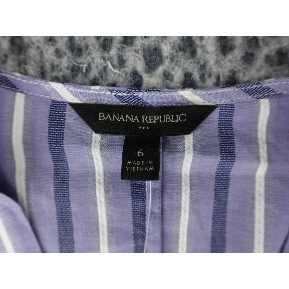 Banana Republic V-Neck Blouse Womens 6 Purple Striped Puff Sleeve 737347-00-1